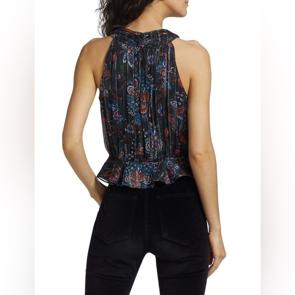 Veronica Beard Black Multi Silk Metallic Paisley Floral Halter Kailani Top NWT 6 - Picture 3 of 12